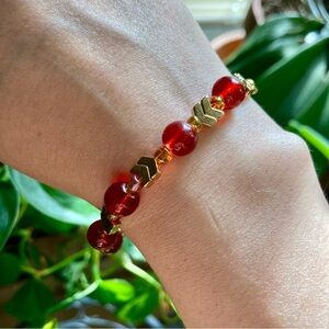 Handmade Red and Gold Hematite Beaded Bracelet